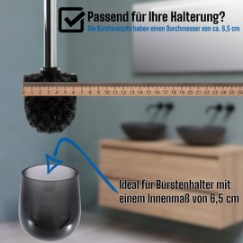 Daloual - 10 x Replacement Toilet Brush Head Black Diameter Approx. 6.5 cm + 2 x Stainless Steel Handle 26.5 cm - Toilet Brush - Toilet Brush - Replaceable - Modern Design - High Quality - Durable