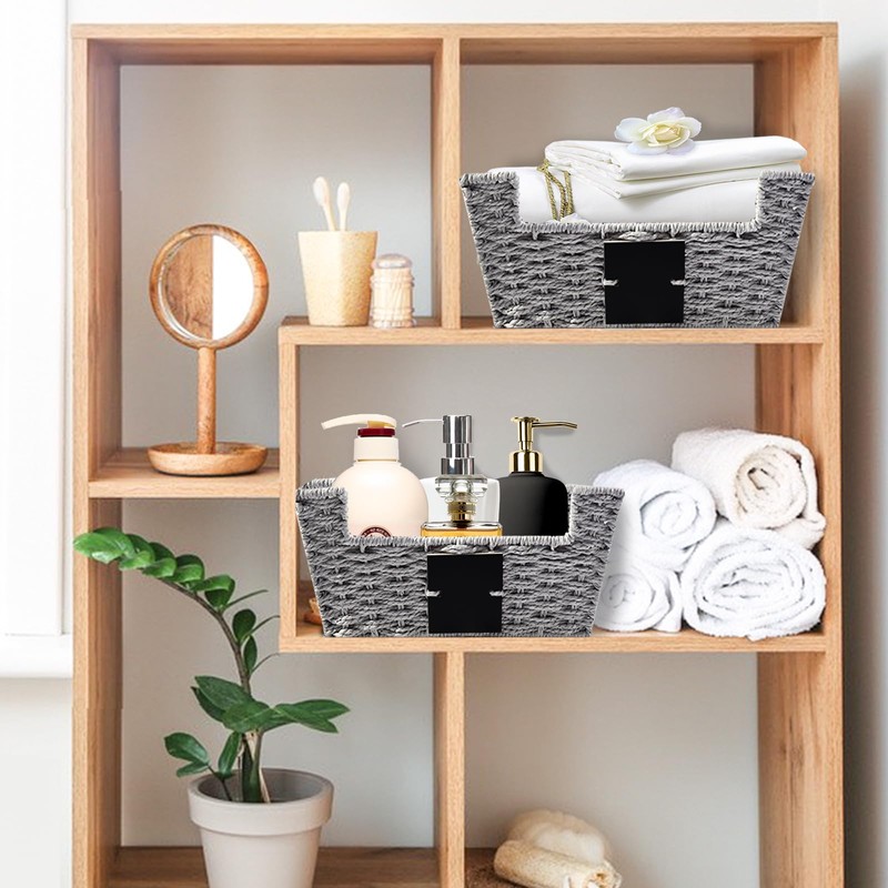 OUTBROS Storage Box Hand-Woven Wicker Storage Baskets, Multipurpose Open-Front Bin,
