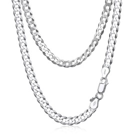 Amberta Solid 925 Sterling Silver Men Cuban Chain Necklace, Italian Miami Chunky Thick Curb Link Gift: 5 mm Men Chain Necklace 28 inch
