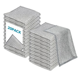 Amzlysdok 20PCS Non-Scratch Wire Dishcloth,Silver Mesh Dish Cloths with Diamond Weave, Reusable Multipurpose Wire Dishwashing Rags for Cookware, Glass Stovetops, and Enamel Surfaces