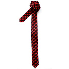 Retreez Classic Check Woven Microfiber Skinny Tie - Black and Red Check