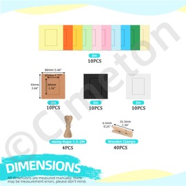 Cimeton 40Pcs 3" Paper Picture Frames Colorful Cardboard Picture Frames Kit with Wooden Clips and String Paper Photo Frame DIY Cardboard Photo Frames for Wall Decor