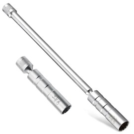 2 Piece Spark Plug Wrench Set, Chrome Vanadium Steel, 14 mm and 16 mm Long Universal Flexible Spark Plug Key Tools, 360° Rotary Wrench, for Car Repair (Silver)