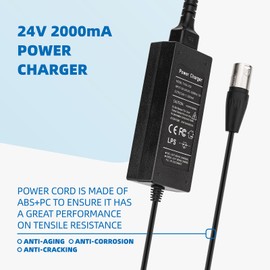 2025 Upgrade 24V 2A Electronic Charger for Go-Go Elite Traveller, Pride Mobility, Jazzy Power Chair Charger (with 3.9ft US Power Cord)