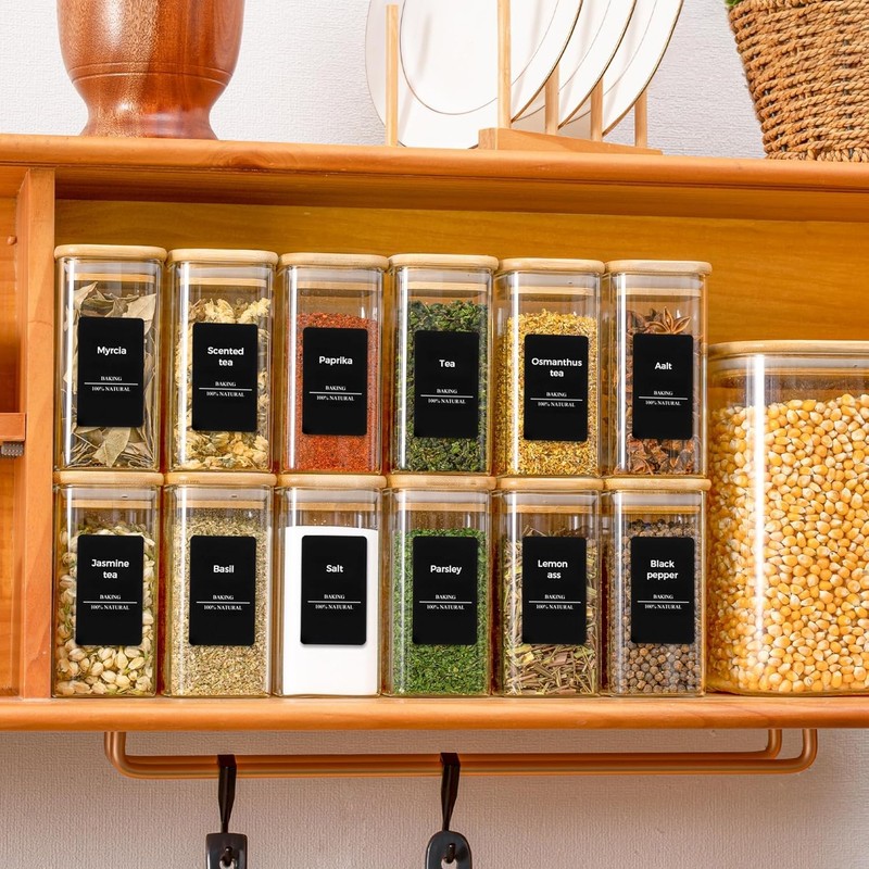 ComSaf 16Pcs Glass Spice Jars with Bamboo Lid, 10oz Airtight