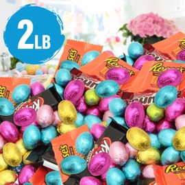 Assorted Easter Chocolate Mix, 2lb Pack of Easter Candy Bulk Individually Wrapped, Ideal for Parties and Springtime Events, Perfect for Filling Baskets, Stuffing Eggs and Adding to Candy Dishes