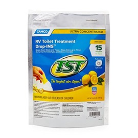 Camco TST RV Toilet Treatment Drop-INs | Control Unwanted Odors and Break Down Waste and Tissue | Septic Tank Safe | Lemon Scent | 15-pack (41570)