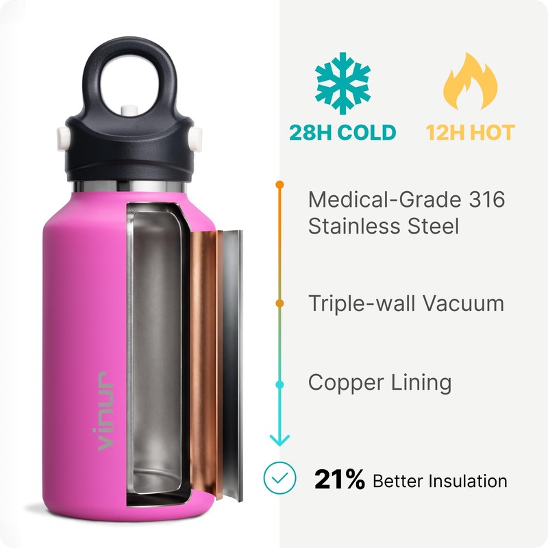 Small Water Bottle-12 oz Insulated Bottle with One-Hand Push Button