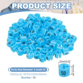 PATIKIL 100 Pcs Clothes Hanger Markers Number 50 Tags Fit 3mm Rod Garment Size Tag Hanger Clips Round Color Coding Label for Clothing Hangers, Blue
