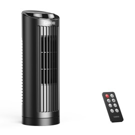 GRIDR Tower Fan Bladeless with 3 Speeds, 4 Mode [AI, Normal, Natural, Sleep], Table Fan 80° Oscillation, Touch Screen + Remote Control, 12H Timer, 13" Desk Fan for Bedroom Home Office Desktop-Black