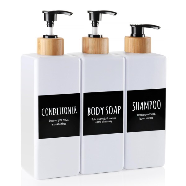 DEROANBOTT Shampoo and Body soap Dispenser, 16.9 Ounce 3-Pack Reusable