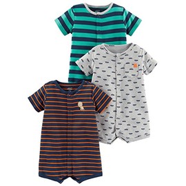 Simple Joys by Carter's Unisex Babies' Snap-Up Rompers, Pack of 3, Grey Cars/Navy Lion/Turquoise Green Horizontal Stripe, 0-3 Months