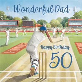 Hunts England - 50th Dad Cricket Birthday Card - Milo's Gallery - Age 50 Sport Fun Birthday Card For Dad - Birthday Card For 50 Year Old Cricket Fan - Age Fifty