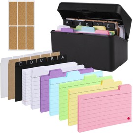 Index Card Box Set, 15x9,5x8,5cm Plastic Flashcard Organiser Revision Cards Holder - 230 Coloured Flash Cards 15 Card Dividers and Box Set for Study Office School Supplies