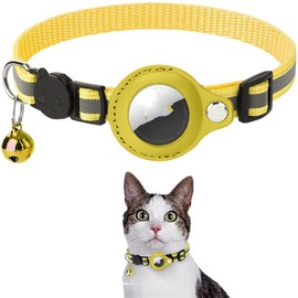Reflective Collar Waterproof Holder Case For Airtag Air Tag Airtags Protective Cover Cat Dog Kitten Puppy Nylon Collar - Color: yellow