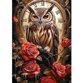 RICUVED Bird Diamond Painting Kits for Adults, 5D Owl Flowers Diamond Painting Diamond Art Kits for Beginners, DIY Full Drill Diamond Art Diamond Gem Diamond Painting Kit for Home Wall Decor 12x16Inch