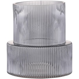 YANWE Black Glass Vase - Ribbed, Fluted Design for Flowers - Modern, Large Vase for Living Room, Office, Dining Table, Entryway, Mantle, Shelf, Wedding - 9 Inches