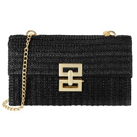 Gets Straw Clutch, Straw Clutch Women Hand-woven for Summer Beach Envelope Clutch Purse Wallet, Black