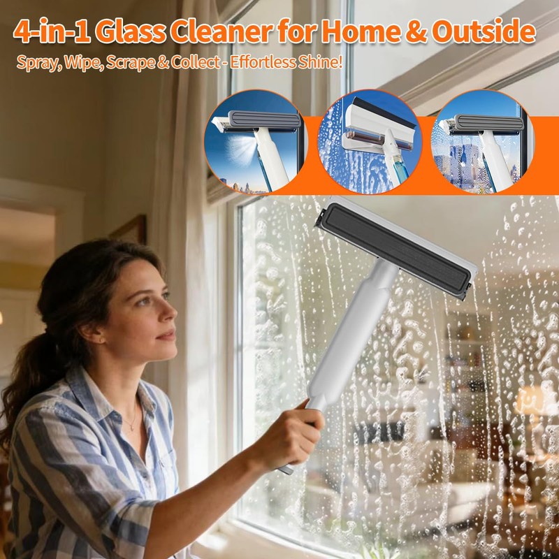 4 in 1 Window Squeegee with Water Tank,Window Cleaner Tool