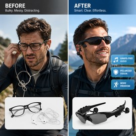 Bluetooth Smart Sunglasses for Outdoor Listening – Polarized UV Eyewear Headphones for Hiking & Cycling