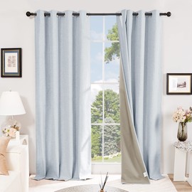 Deconovo 100% Blackout Curtains 84 Inch Length, Light Blue, 52" W x 84" L, 1 Pair, Faux Linen Grommet Total Blackout Curtain, Thermal Insulated Room Darkening Drapes for Living Room
