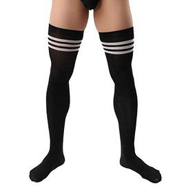 Tube Dress Socks Exotic Men Sports Business Striped Long Socks Mens Thigh High Stockings Black