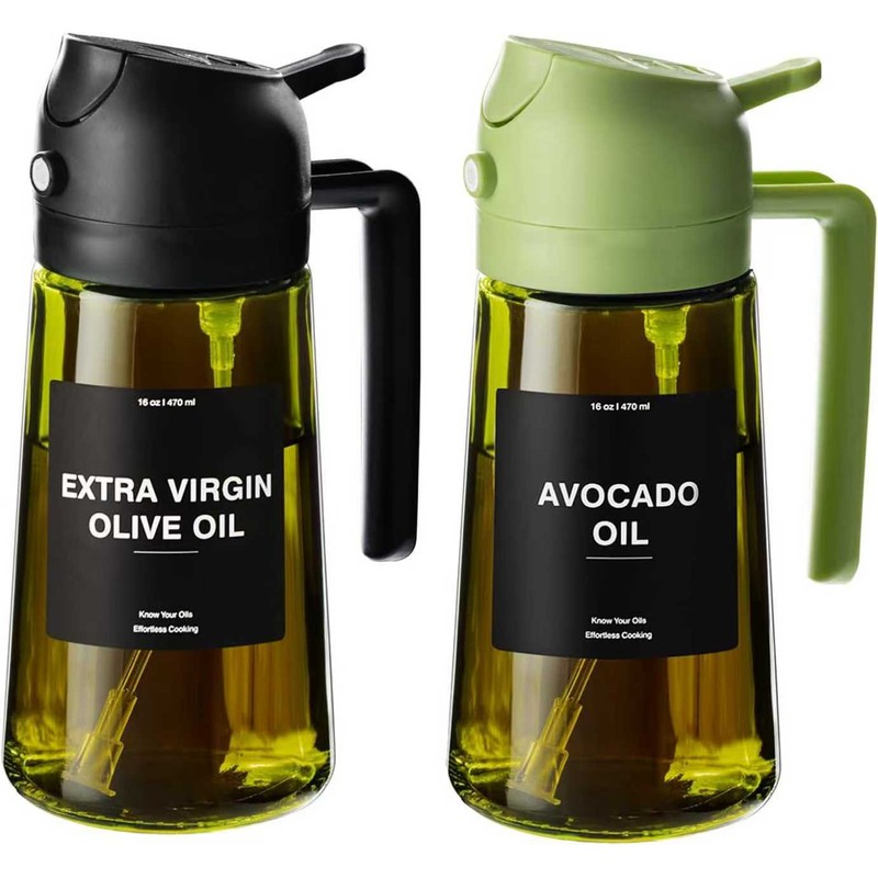 2-in-1 Olive Oil Sprayer for Cooking – 16 oz Glass