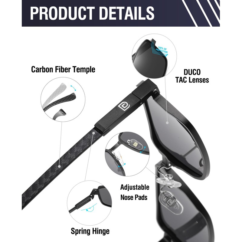 DUCO 2306 Men's Sunglasses, Polarized Sunglasses, Driving, Daily Use, UV400