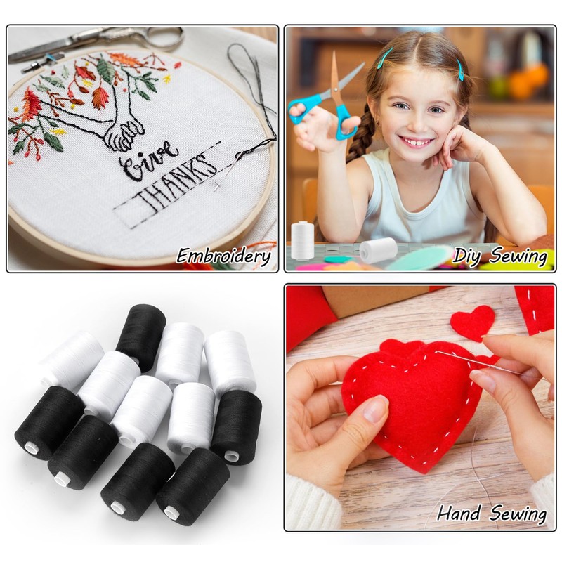 2 x thread for sewing, 1000 yard white sewing thread,