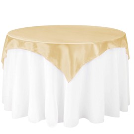 LTC LINENS LinenTablecloth 60-Inch Square Satin Overlay Gold, 1 Count (Pack of 1)