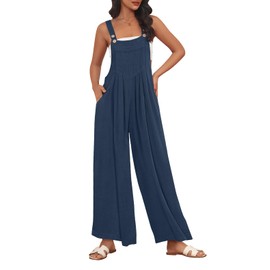 AUTOMET Womens Beach Vacation Outfits Jumpsuits Overalls Wide Leg Casual Summer Spring Outfits Rompers Trendy Jumpers Denimblue L