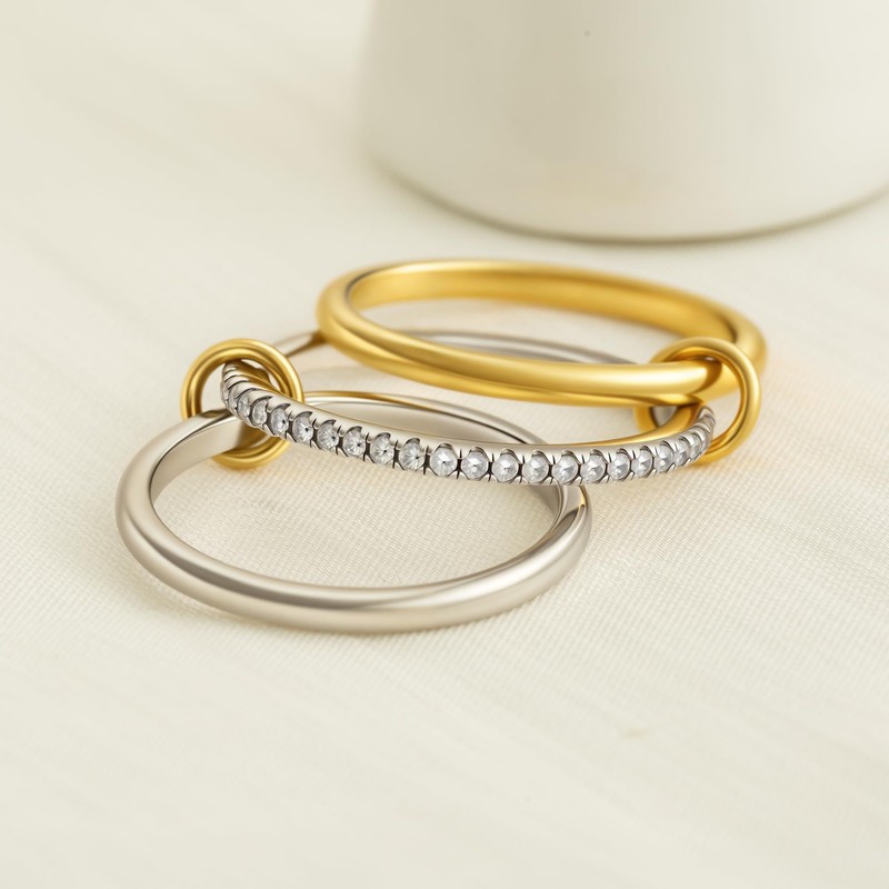 HOLINSE Stackable Rings for Women, Multicolored Connected Ring Set, Gold