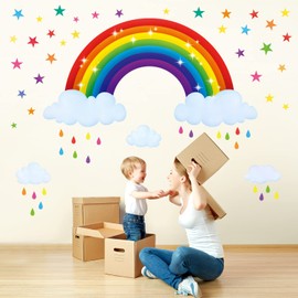 BASHOM BS-114 Rainbow Wall Stickers Nursery Bedroom Kids Room Peel and Stick Removable Decals Girls Decor Art Decal Sticker Decoration Baby Unicorn Living Colorful Home