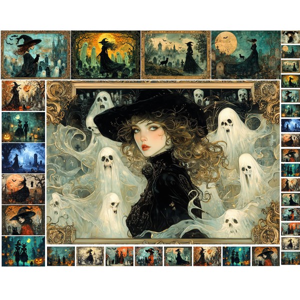 Decoupage Paper Pack (35 Sheets 6"x8") Haunted Witches Gathering ~