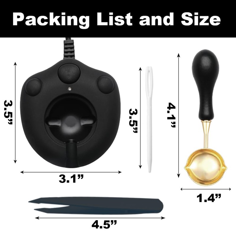 VSECUON Dual-Spout Electric Wax Seal Warmer Black with Spoon Tweezers