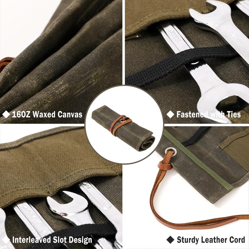 Small Tool Pouch, Heavy Duty 16oz Waxed Canvas Tool Roll