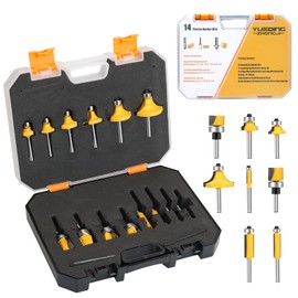 Yueqing Zhongji 14 PCS Router bits 1/4 Inch Shank Conventional Universal Set Roundover Router Bits Set Flush Trim Router Bit Set Hinge Mortising Flush Trim Template Router Bit Set 1/4 router bits