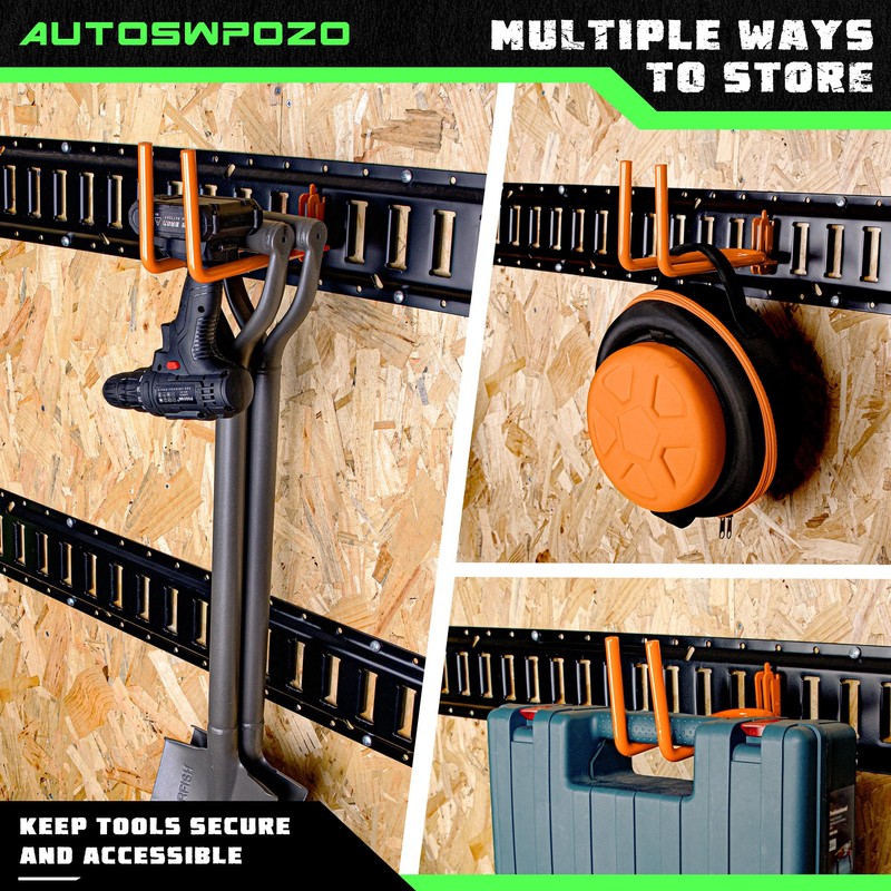AUTOSwpozo 8-Pack Heavy Duty E-Track Shovel/Tool Hanger, Spades, Rakes, Workshop,
