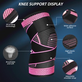 Adjustable Knee Support Brace 1 pack Compression Knee Sleeves for Men Women Use for Meniscus Tear, Arthritis, Tendinitis, Ligament Injury,Weight Lifting, Anti Slip Knee Brace (Rose Red, Medium)