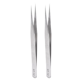 sourcing map 2pcs ST-12 Precision Tweezers 135mm Pointed Anti-Corrosion Stainless Steel Craft Professional Tweezer for Replace Precision Parts Technology Industrial Electronics