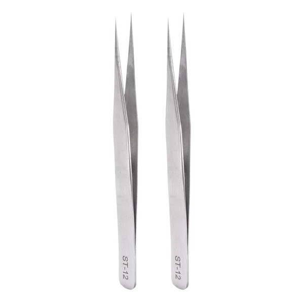 sourcing map 2pcs ST-12 Precision Tweezers 135mm Pointed Anti-Corrosion Stainless