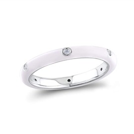 Santuzza 925 Sterling Silver Enamel Stackable Ring Cubic Zirconia Eternity Stacking Ring for Women (White,7.5)