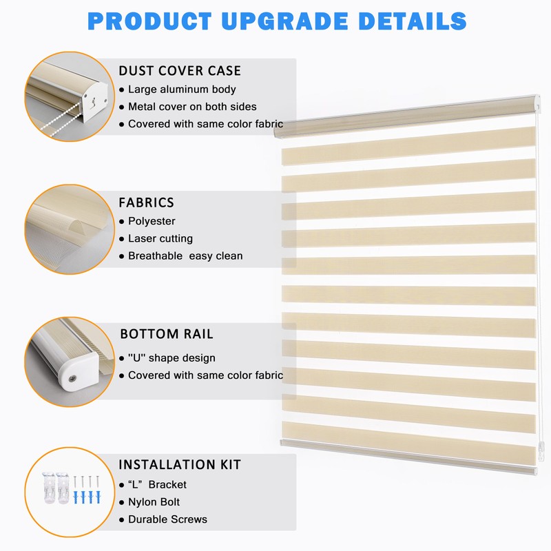 JIANGPIN TEXTILE Custom Zebra Blinds for Windows, Free-Stop Zebra Shades,