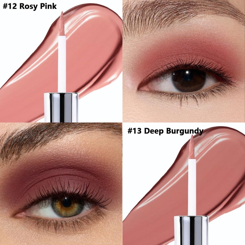 2Pcs Rosy Pink Deep Burgundy Matte Liquid Eyeshadow Eyeliner, 12#13#