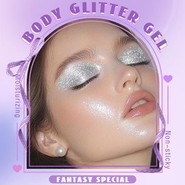 HOSAILY Roll-on Holographic Body Glitter Gel for Face Hair, Chameleon Color Changing Glitter Gel Under Light, Chunky Mermaid Sequins Festival Party Rave Accessories Shimmer Makeup (17# Silver)