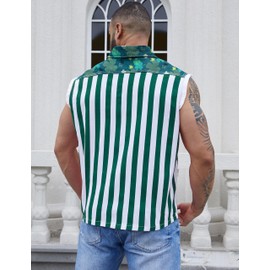 Yuanbang Irish Gift for Men Denim Vest Outerwear St Patricks Day Green White Striped Sleeveless Jean Jacket(Green,XXL)