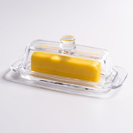 Clear Glass Butter Dish with Lid, Covered Butter Stick Holder Tray, Crystal Glass Butter Storage Container for Kitchen Countertop(7.9*3.55 in)