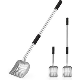 Yangbaga Metal Cat Litter Scoop:Detachable Long Handle Litter Scooper with Deep Shovel,Pooper Scooper Heavy Duty for Litter Box,Stainless Steel Non-Stick Sifter with Foam Padded Grip,No Bending Back