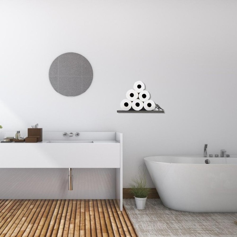 Floating Shelf Toilet Paper Holder Modern Wall Mount Organizer for