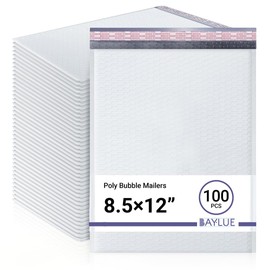 BAYLUE White 8.5x12 Inch Poly Bubble Mailers #2 |Self Seal Padded Envelopes | Air Cushioned Bubble Mailer | Usable Size 8.5x11 Inch | 100 Pack Bulk | Waterproof | Lightweight Mailing Shipping Bags